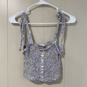Patrons of peace Blue Floral Smocked Button Front Crop Tank Top Women’s Small